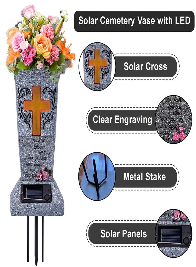 Ragyzity Solar Cemetery Vase with LED for Fresh/Artificial Flowers, Cemetery Flowers Vase with Spikes, Headstone Decorations Floral Holder, Cemetary Grave Decorations Garden Decor Memorial Gifts - Image 2